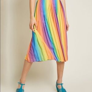 ModCloth Rainbow Beautifully Upbeat Pleated Midi Skirt size small NWT